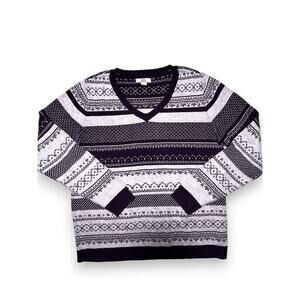 Croft & Barrow Purple/Gray Fair Isle V-Neck Sweater Size Medium